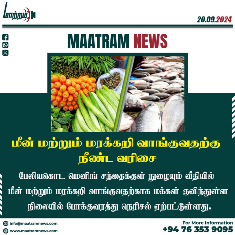 மீன் மற்றும் மரக்கறி வாங்குவதற்கு நீண்ட வரிசையில் காத்திருக்கும் மக்கள்