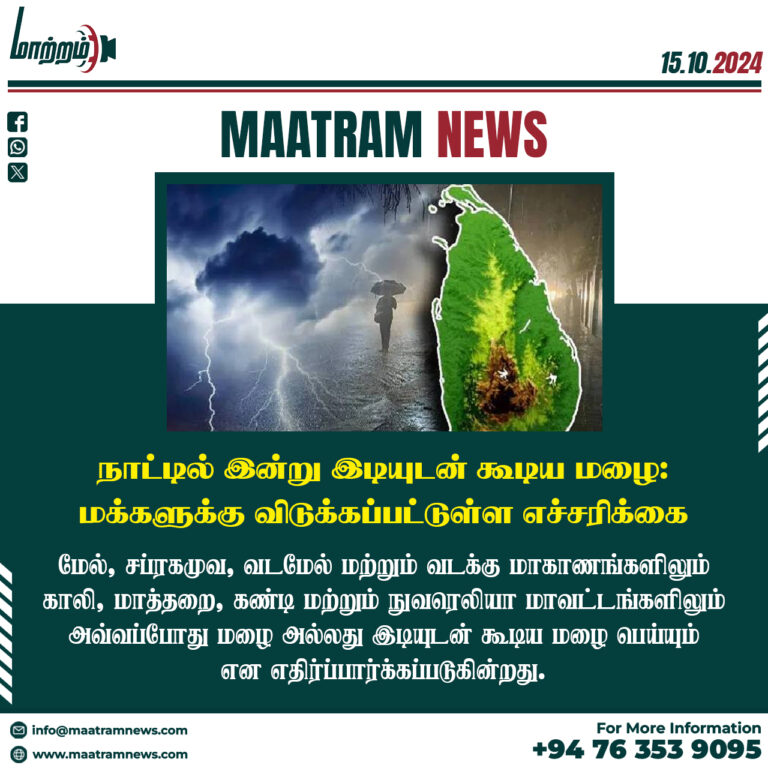 நாட்டில் இன்று இடியுடன் கூடிய மழை:மக்களுக்கு விடுக்கப்பட்டுள்ள எச்சரிக்கை